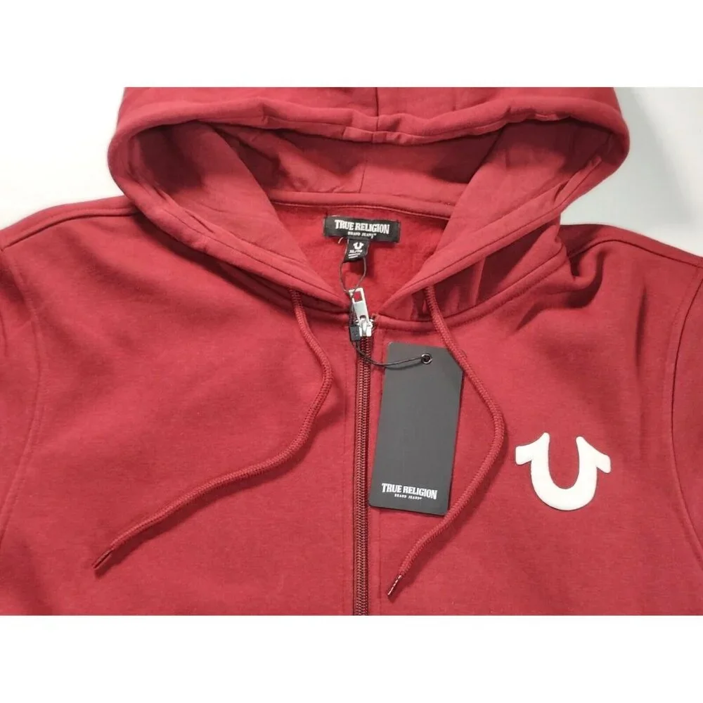 True Religion Overlap Buddha Full Zip Up Hoodie Mens XL Chocolate Truffle NWT